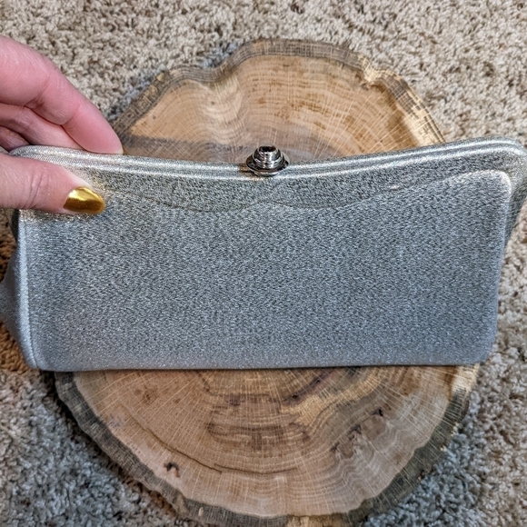 Vintage Hideaway Lizard Chain Bag 1960s Silver Sparkle Hinged Wristlet Purse - Picture 1 of 11